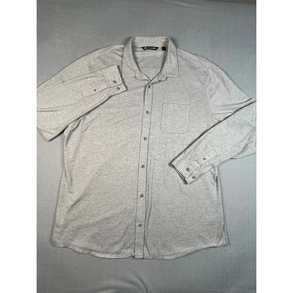 Travis Mathew Long Sleeve Button Shirt 3XL gray Waffle knit performance poly New